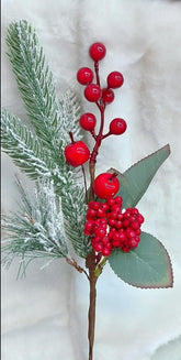 Crenguță artificială de Crăciun cu fructe roșii - 30cm 10/set